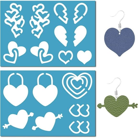 2 Styles Heart Shape Template Cupid Arrow Stencil Reusable Love Broken Hearts Earring Jewelry Design Stencils for Earrings Making Valentine's Day Painting on Wall Wood Crafts 5x3.5inch
