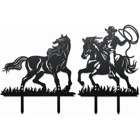 2 Styles Horse Metal Decorative Garden Stakes Black Horse Yard Art Iron Stake Outdoor Horse Silhouette Stakes for Yard Outdoor Decor Garden Decor Lawn Ornament Black