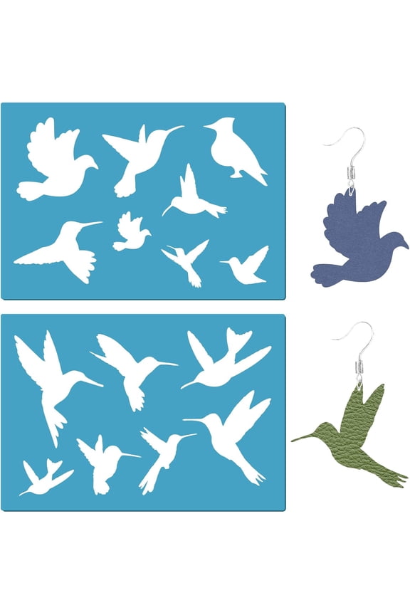 2 Styles Hummingbird Acrylic Stencil Reusable Plastic Flying Bird Earrings Making Templates Silhouette Sign Stencils