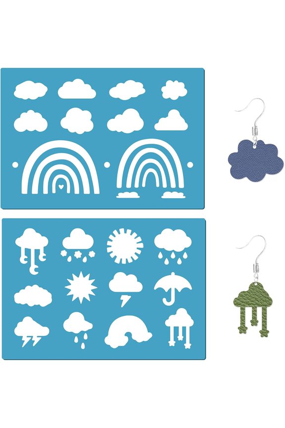 2 Styles Jewelry Shape Template Rainbow Stencil Reusable Weather Earrings Making Templates Clouds Sun Umbrella Moon Lightning Acrylic Cutting Stencil for Painting Wall Jewelry DIY Crafts