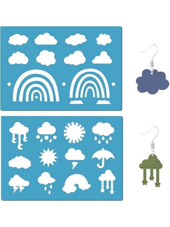 2 Styles Jewelry Shape Template Rainbow Stencil Reusable Weather Earrings Making Templates Clouds Sun Umbrella Moon Lightning Acrylic Cutting Stencil for Painting Wall Jewelry DIY Crafts