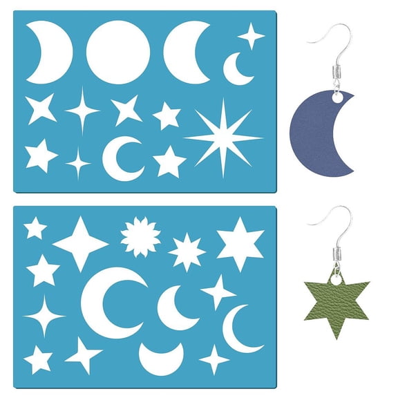 2 Styles Jewelry Shape Template Reusable Leather Earring Templates Plastic Moon Star Sun Cutouts Cutting Stencil Lapidary Templates 5x3.5 inch