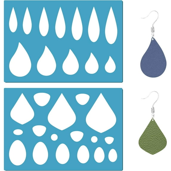 2 Styles Leather Earrings Making Jewelry Shape Template Teardrops Reusable Plastic Cutouts Cutting Stencil Lapidary Templates for DIY Tear Drop Bracelets Making Jewelry DIY Crafts 5”x3.5”