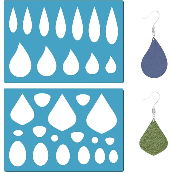 2 Styles Leather Earrings Making Jewelry Shape Template Teardrops Reusable Plastic Cutouts Cutting Stencil Lapidary Templates for Tear Drop Bracelets Making Jewelry DIY Crafts 5x3.5 Blue