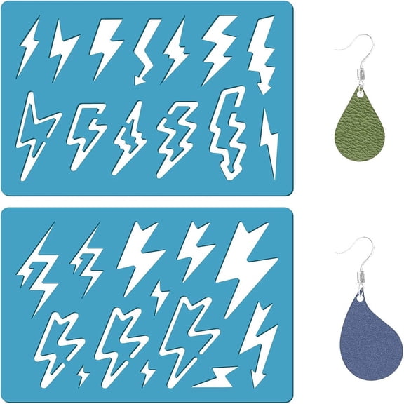 2 Styles Lightning Bolt Earrings Making Stencil Acrylic Template Blue Reusable Cutting Cutouts Stencils Jewelry Leather Bracelets Earrings