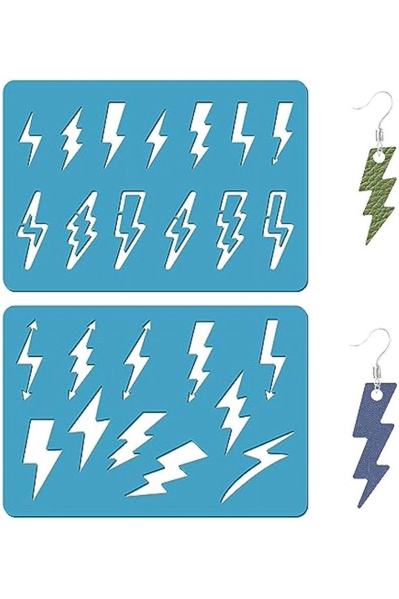 2 Styles Lightning Bolt Stencil Jewelry Shape Template Reusable Thunderbolt Leather Earring Templates Weather Design Stencils for Bracelets Earrings Crafts Making Painting 3.5 x 5.1"