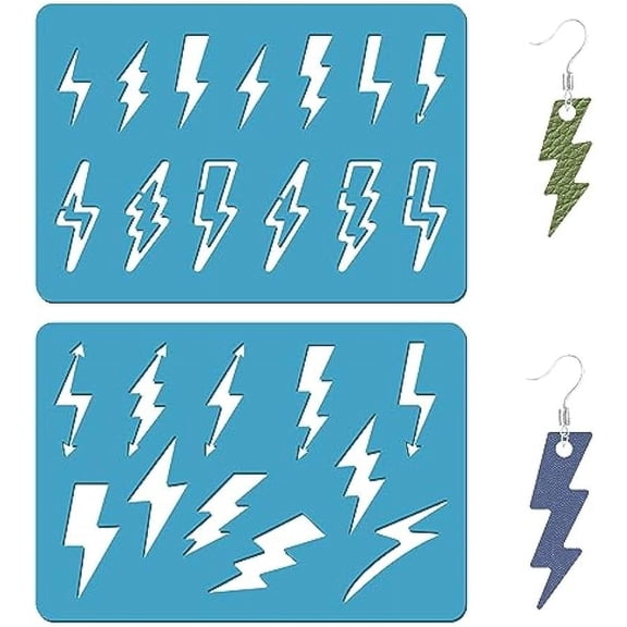 2 Styles Lightning Bolt Stencil Jewelry Shape Template Reusable Thunderbolt Leather Earring Templates Weather Design Stencils for Bracelets Earrings Crafts Making Painting 3.5 x 5.1"