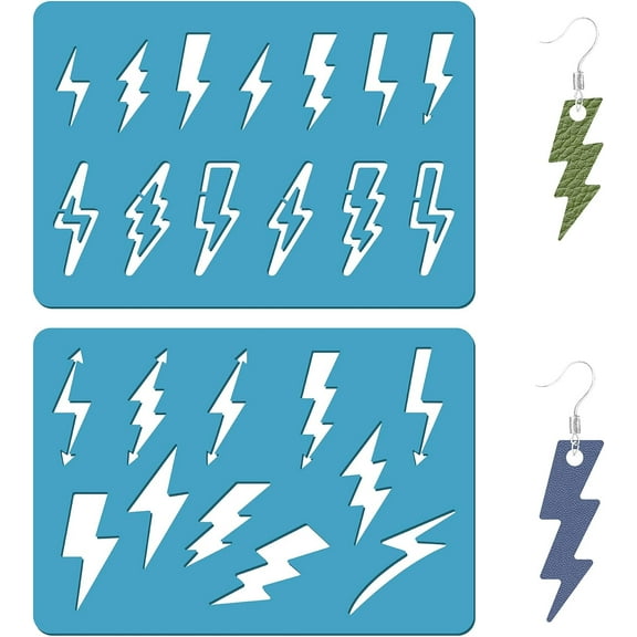 2 Styles Lightning Bolt Stencil Jewelry Shape Template Reusable Thunderbolt Leather Earring Templates Weather Design Stencils for Bracelets Earrings Crafts Making Painting 3.5 x 5.1 DIY