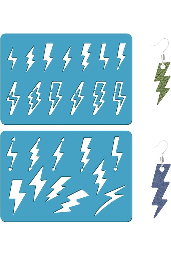 2 Styles Lightning Bolt Stencil Jewelry Shape Template Reusable Thunderbolt Leather Earring Templates Weather Design Stencils