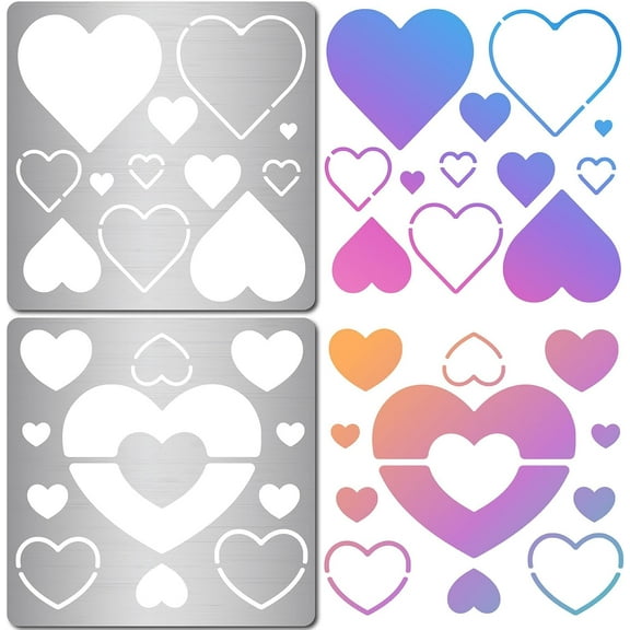 2 Styles Love Heart Metal Stencil Reusable Hearts Stainless Steel Journal Jewelry Shape Template