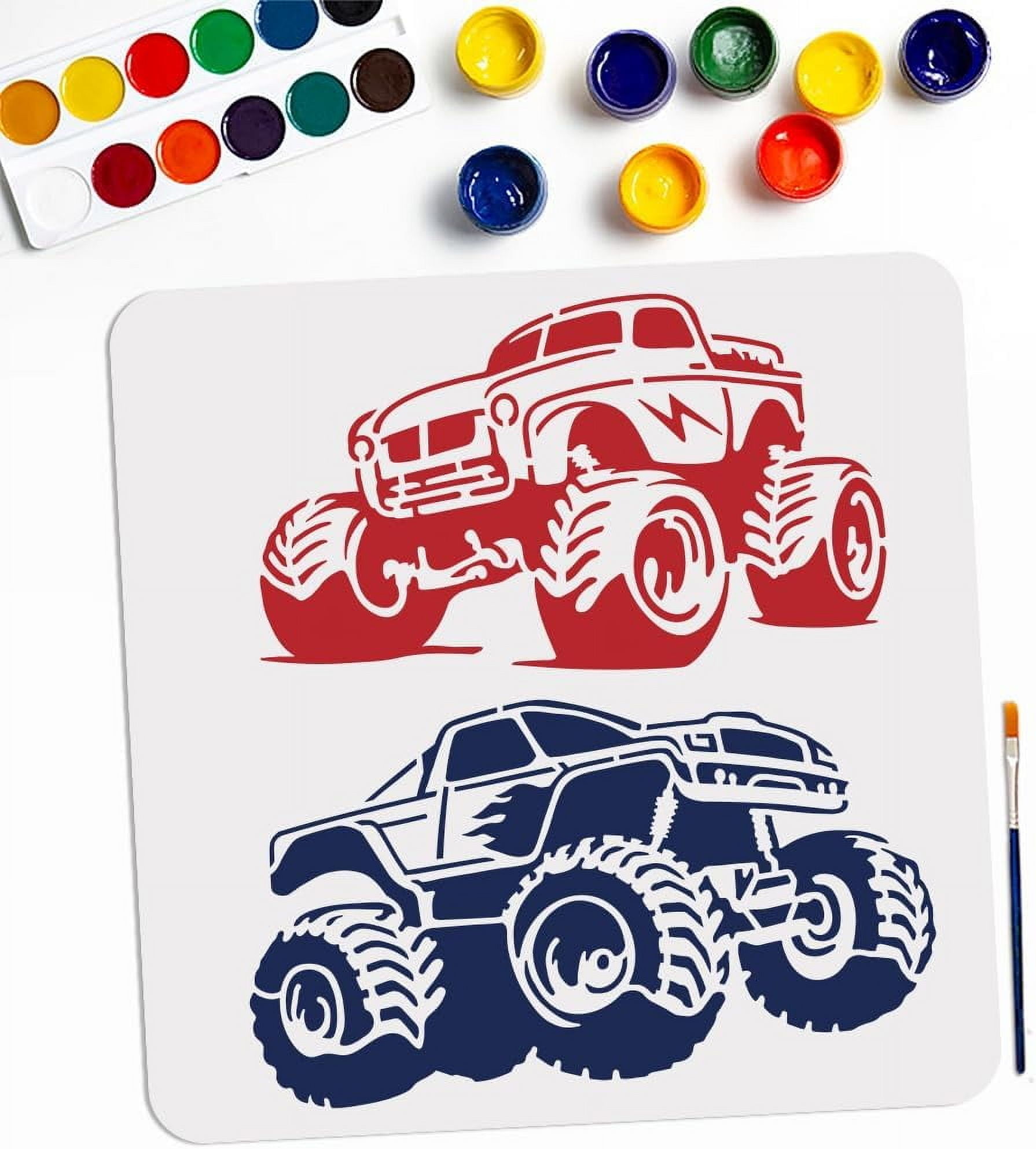 2 Styles Monster Truck Stencils 11.8×11.8inch Big Tires Design Off-Road ...