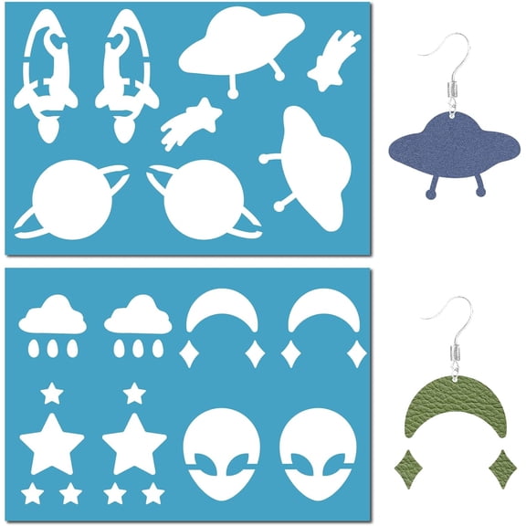 2 Styles Outer Space Stencils Reusable Acrylic Planet Rocket Star Cloud Jewelry Shape Template Cutting Stencil for Leather Bracelets Earrings Jewelry Making DIY Painting Crafts 5x3.5 Inch for DIY