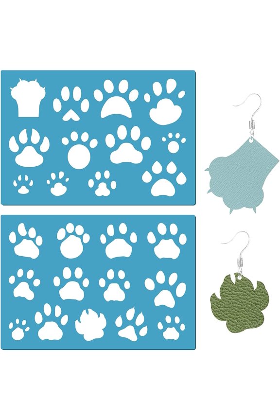 2 Styles Paw Print Template Dog Cat Pet Animal Drawing Templates Acrylic Leather Jewelry Stencils for Painting on Wall Fabric Glass Home Decor Earrings Making DIY Crafts 5.12x3.54inch DIY