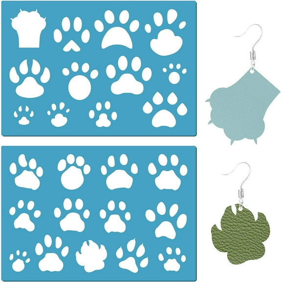 2 Styles Paw Print Template Dog Cat Pet Animal Drawing Templates Acrylic Leather Jewelry Stencils for Painting on Wall Fabric Glass Home Decor Earrings Making DIY Crafts 5.12x3.54inch 1set
