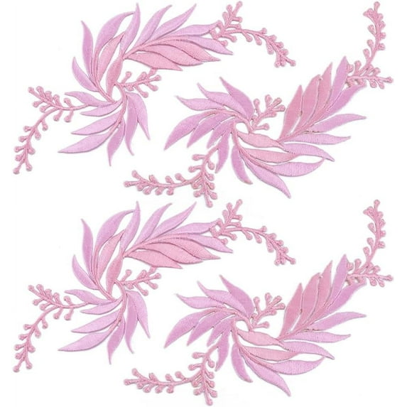 2 Styles Pink Embroidered Patches 4Pcs Leaves Iron On Patch Wedding Embroidery Patch Leaf Embroidery Applique for DIY Garment Curtain Pillow Shoes Dress Jeans Clothes Embellishments