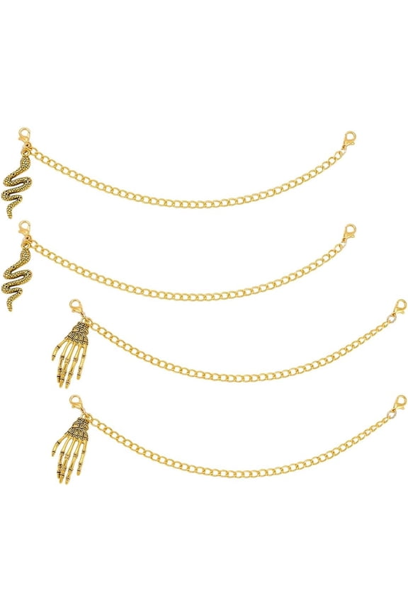 2 Styles Punk Shoe Chains 4pcs Snake Shoelace Chains Shoe Charms Chain Tibetan Style Shoe Decor Hand Pendant with Lobster Clasps