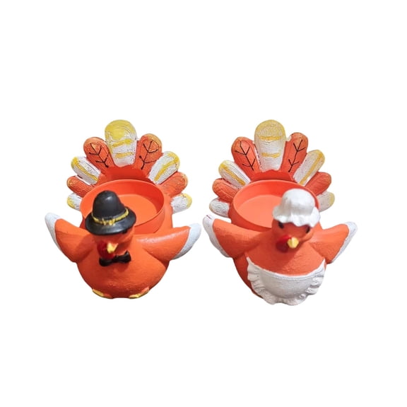 2 Styles Random Thanksgiving Turkey Resin Candle Holders, Cute Fall Tabletop Tealight Decor Holiday Gift Set