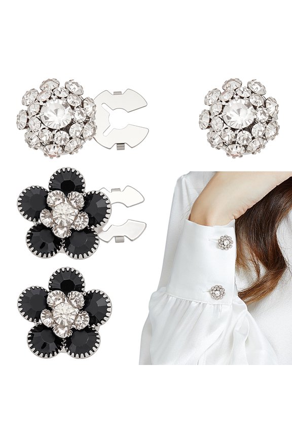 2 Styles Rhinestone Button Covers Brass Flower Cufflinks Rhinestone Cufflinks Wedding Shirts Jeans Round Button Covers for Wedding Party Anniversary Birthday DIY Clothing Decor Gifts DIY