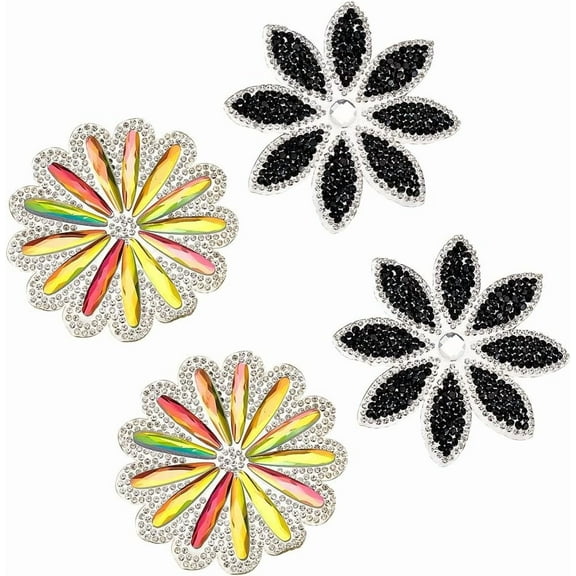 2 Styles Rhinestone Hot Fix Applique 4 Pieces Rainbow Color Daisy Patch Adhesive Applique Decoration Iron on Repair Patch for Wedding Dress Clothing Backpack Hat DIY Crafts