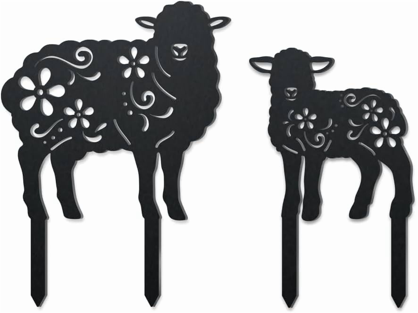 2 Styles Sheep Metal Decorative Garden Stakes Funny Sheep Flowers Metal Silhouette Statues Animal Garden Ornament Gifts Black Yard Art Decoration