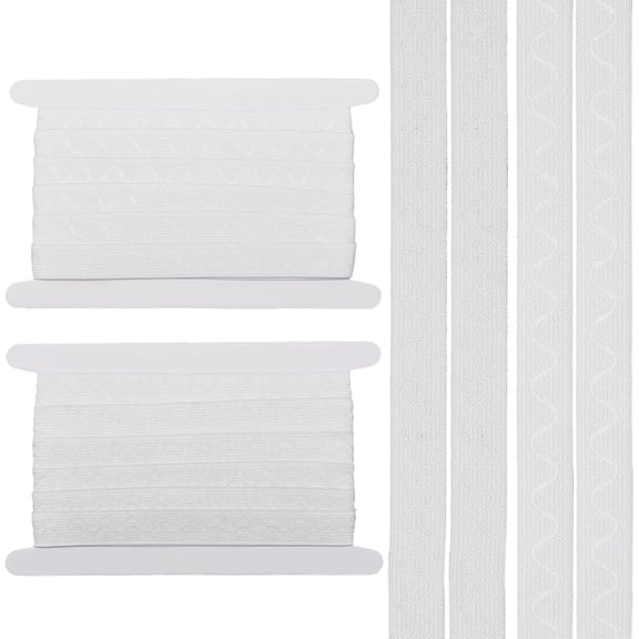 2 Styles Silicone Non-Slip Elastic Band 20mm Wide White Rubber Stretch Ribbon Include 5 Yards Double Wave and 5m Single Wavy Silicone Strip Polyester Webbing Strap for Garment DIY Sewing DIY