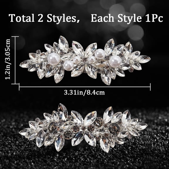 2 Styles Silver Rhinestone Hair Clip Flower Hair Barrettes Vintage Pearl Bridal Hairclip Sparkly Glitter Decorative Beads Hairpin for Girls Women Headdress Wedding Hair Accessories