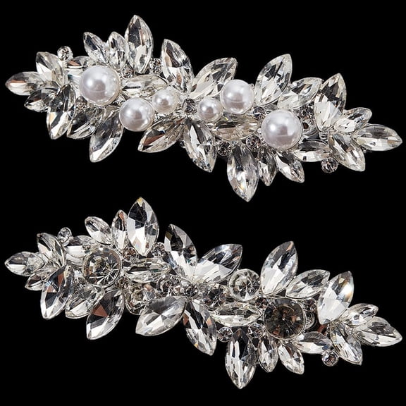 2 Styles Silver Rhinestone Hair Clip Flower Hair Barrettes Vintage Pearl Bridal Hairclip Sparkly Glitter Decorative Beads Hairpin