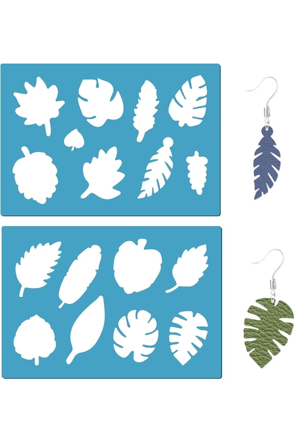2 Styles Tropical Leaf Stencil Leaves Earrings Making Template Reusable Maple Leaf Plant Wall Stencil Botanical Leaves Templates Set Deep Sky Blue