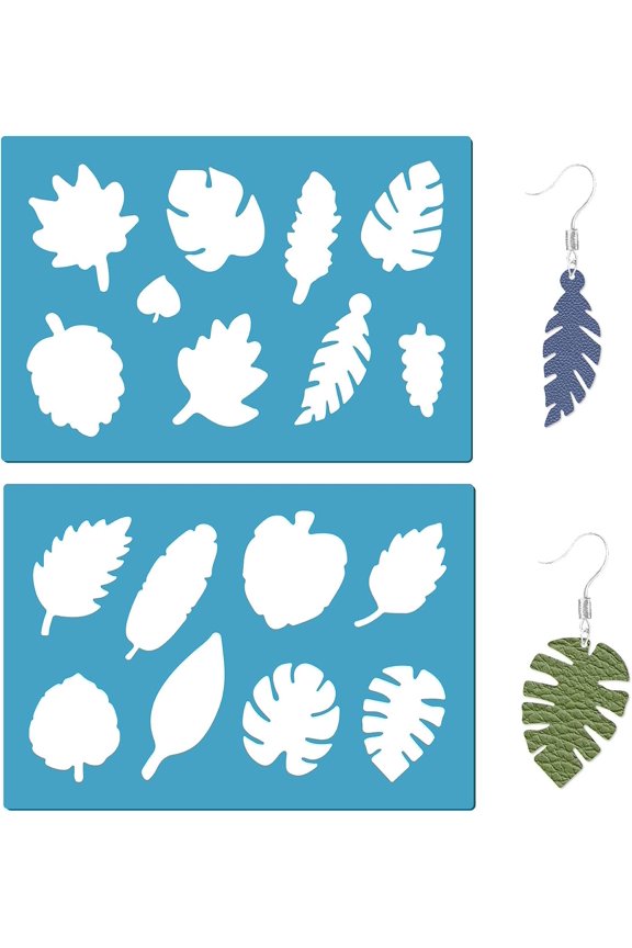 2 Styles Tropical Leaf Stencil Leaves Earrings Making Template Reusable Maple Leaf Plant Wall Stencil Botanical Leaves Templates Set