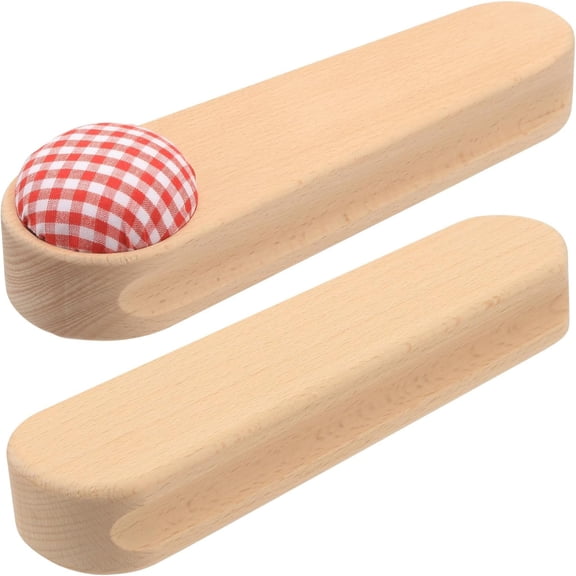 2 Styles Wood Tailor Clapper with Needle Cushion and Wood Tailor Clapper Without Needle Cushion Teardrop Shape Hardwood Seam Presser Tool for Quilting Ironing Sewing