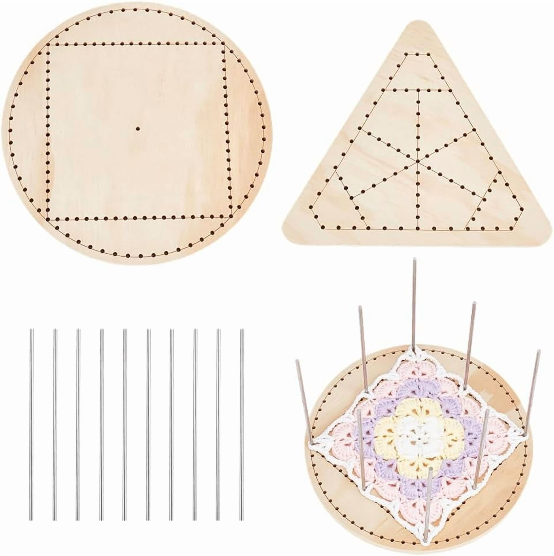 2 Styles Wooden Lace Loom Lace Weaving Kit with 10pcs 304 Stainless Steel Rods Round Crochet Board Triangle Knitting Base for Craft Making Beginners Woven Knitted Supplies