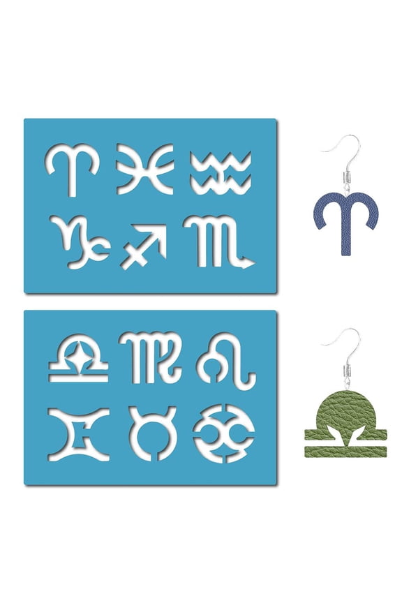 2 Styles Zodiac Symbols Jewelry Shape Template Constellation Reusable Leather Earrings Making Acrylic Cutouts Cutting Stencil for Drawing Earrings