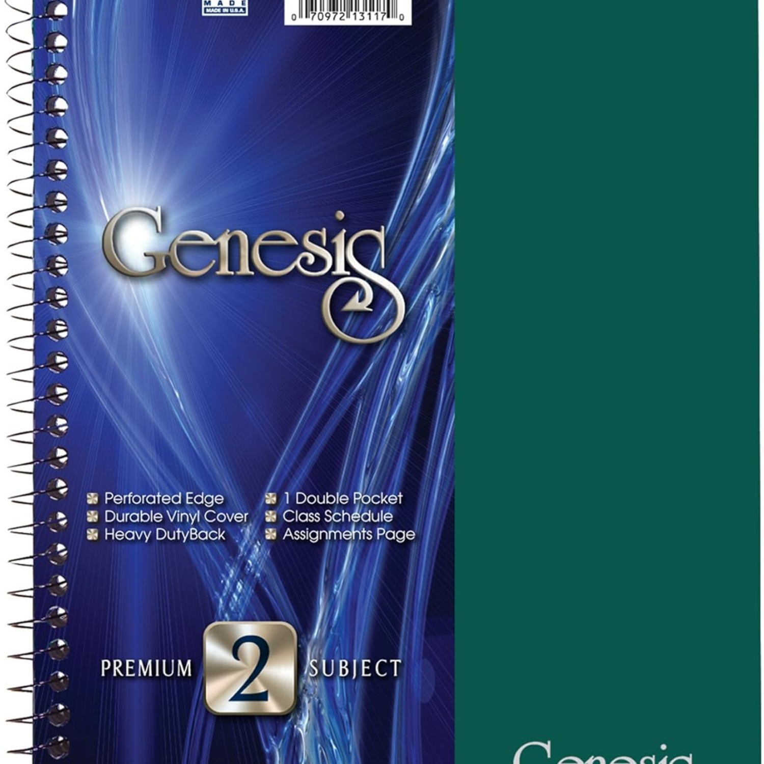 2 Subject Spiral Notebook with Double Pocket, 9.5