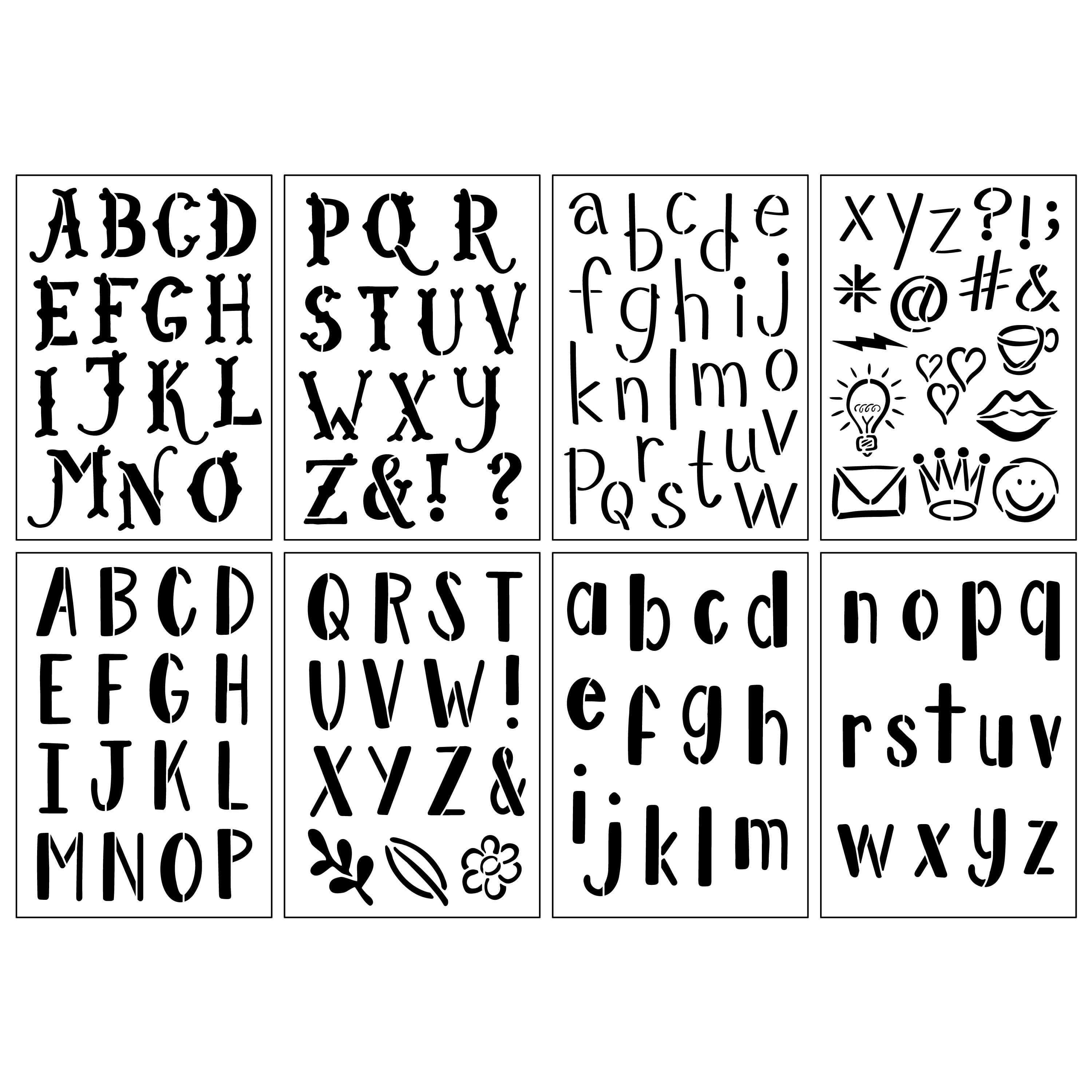 Craft Smart 2" Summer Camp Alphabet Stencils - Reusable Plastic Stencil Sheets with 128 Camp-Style Letter Designs per Pack, Ideal for DIY Crafts & Decor, 6 Pack