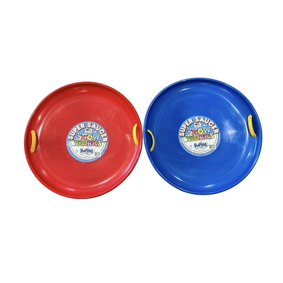 2 Super Saucer 28 Inch Round Snow Sled Red and Blue Made In USA