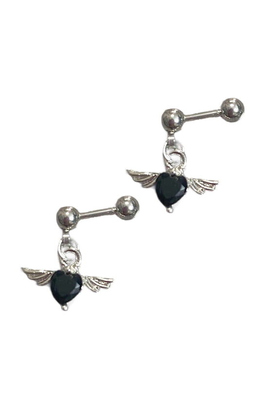 2. Surgical Steel Winged Heart Earrings Allergy-Safe Ear Studs Modern Minimalist Design for Sensitive Skin