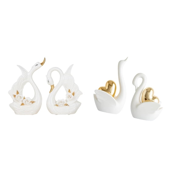 2 Swan Sculpture Animal Figurines Ceramic Smooth Finish Decorative Piece for Living Room and Office