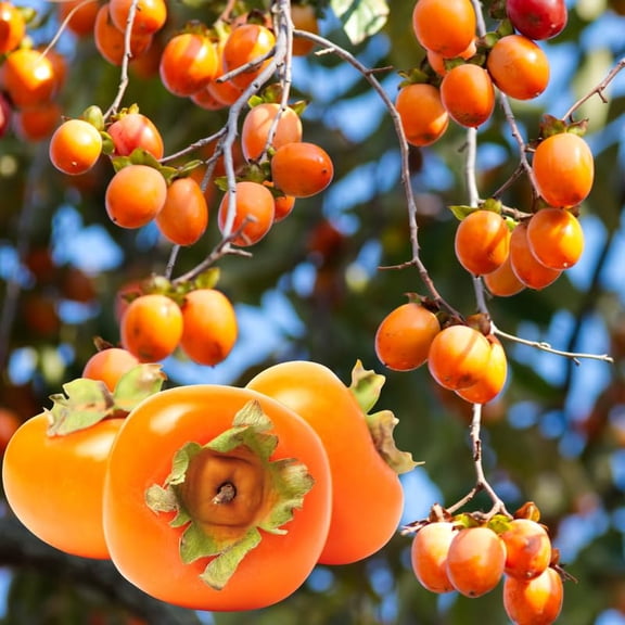 2 Sweet American Persimmon Trees Live Plants for Zones 7 to 10, Cold Hardy, Size 8 to 10 Inc Tall, No Pot, No Leaf in Winter