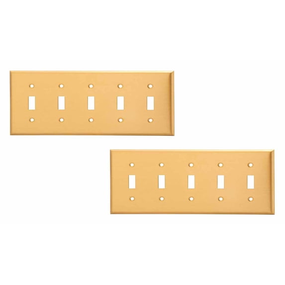 2 Switch Plate Brushed Solid Brass Five Toggle | Renovator's Supply