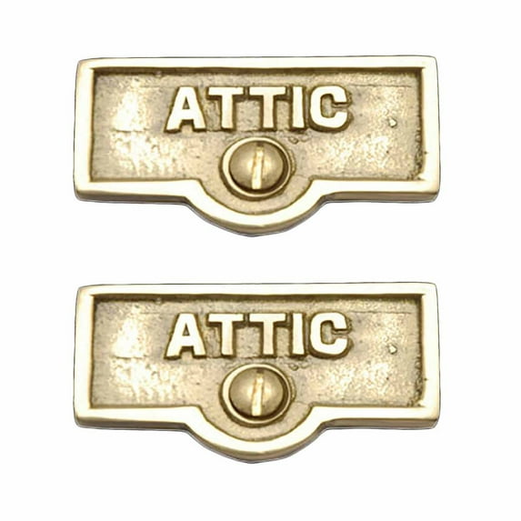 2 Switch Plate Tags ATTIC Name Signs Labels Lacquered Brass Traditional Engraved Wall Light Switch Cover Labels | Renovators Supply