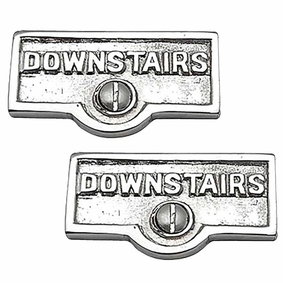 2 Switch Plate Tags DOWNSTAIRS Name Signs Labels Chrome Brass Traditional Engraved Wall Light Switch Cover Labels | Renovators Supply