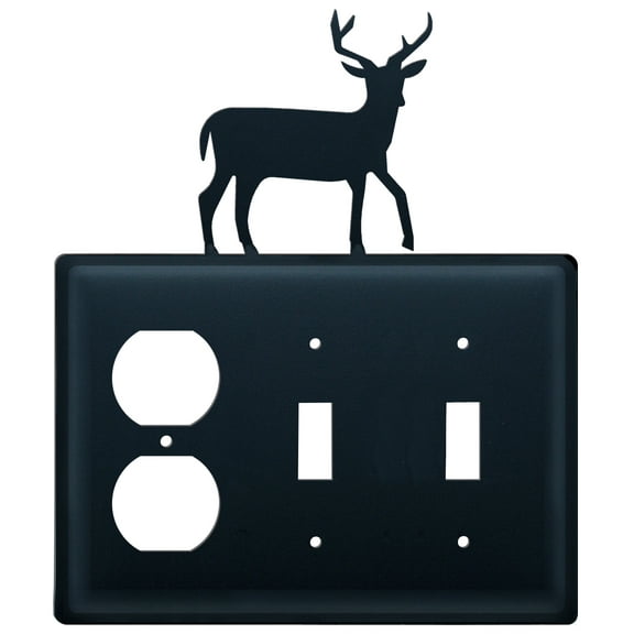 2 Switch and Duplex Outlet Cover with Metal Deer Accent, Black