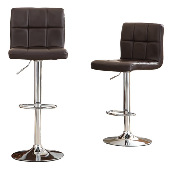 2 Swivel Elegant PU Leather Modern Adjustable Hydraulic Barstools in Brown