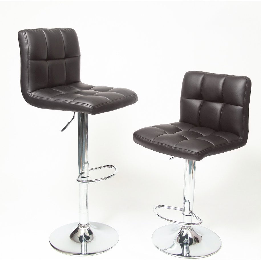 Brown Adjustable Swivel Faux Leather Bar Stools with Chrome Base, Set of 2