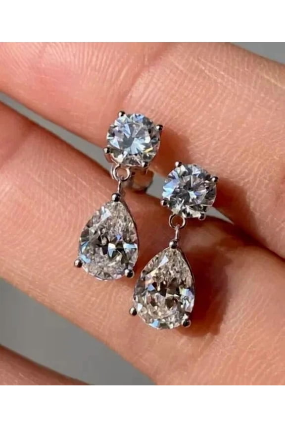 2 TCW Pear Shape Moissanite Drop & Dangle Earrings 14K White Gold Plated