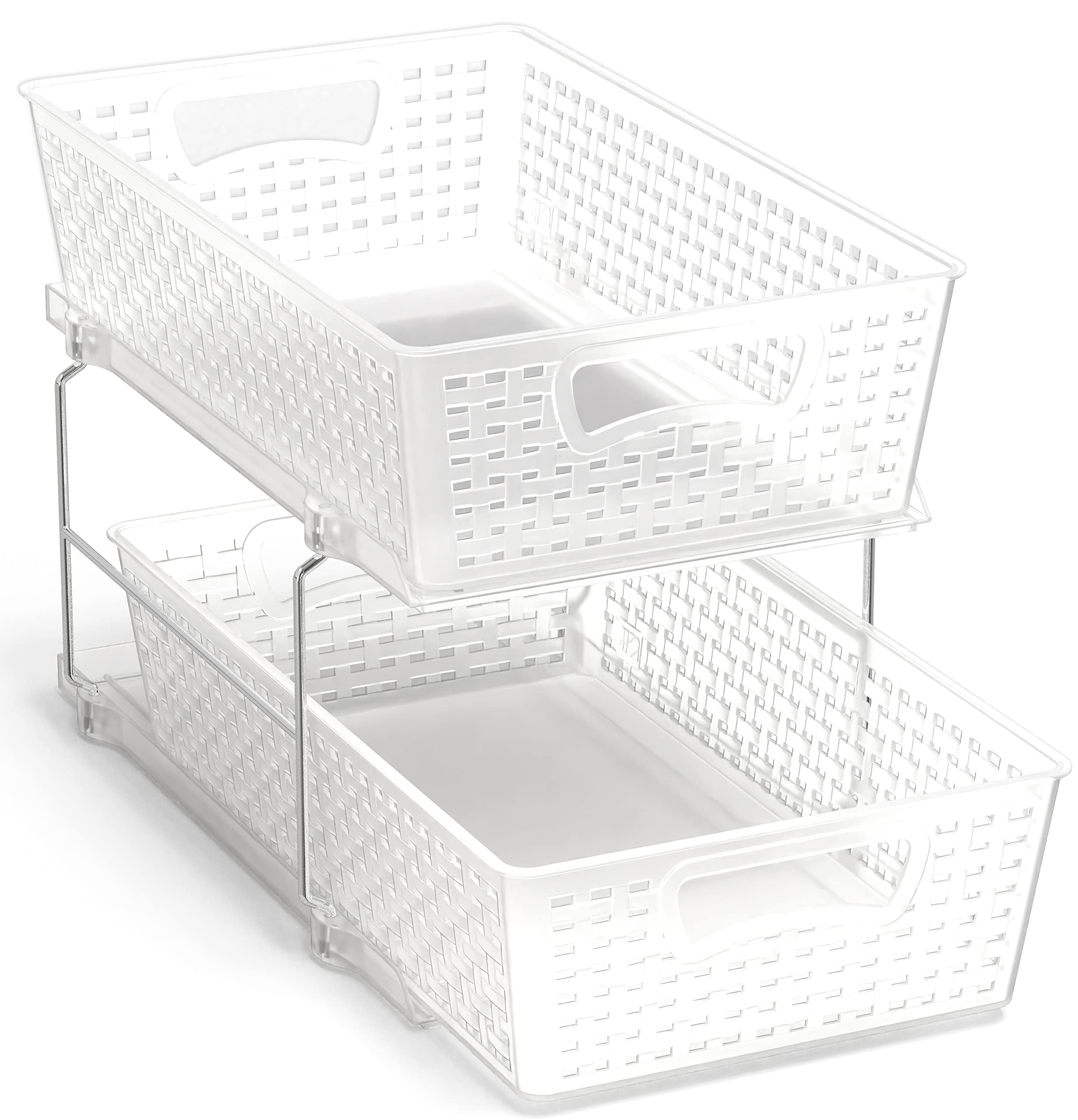 2 Tier Clear Weaved Basket Drawer Small Storage Bins Single Organizer