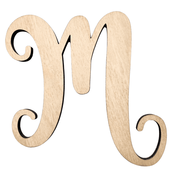 2" Tall BIRCH Wood Letter M | 1/4" Thick | Unfinished Craft Letters| Starfish Font | Script Font