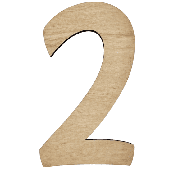 2" Tall Birch Wood Number 2 | 1/4" Thick | Unfinished Craft Letters| American Font