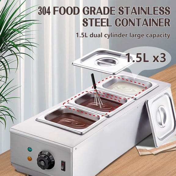 2 Tanks/3 Tanks Chocolate Tempering Machine, Chocolate Melting Pot with Lid and Temperature Limiter,Electric Chocolate Melting Pot for Milk Coffee Cheese, 800W/1200W