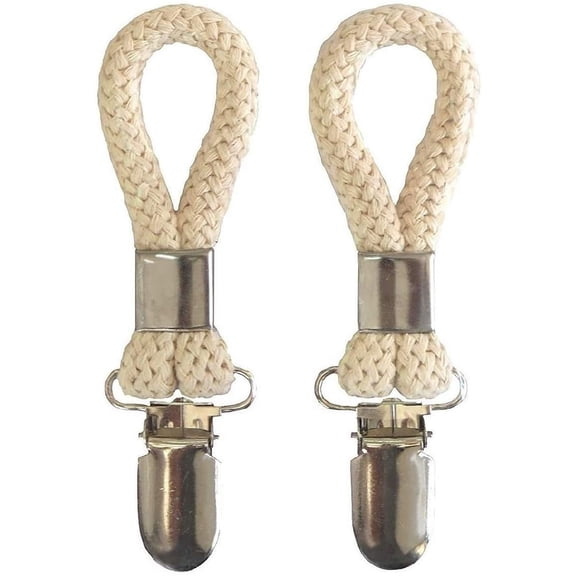 2 Tea Towel Clips - Cloth Hanger Holder Brackets - Braided Cotton Loop, Ivory